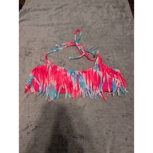 NWT Victoria's Secret PINK SWIM Size L Stars & Stripes Fringe Halter Bikini Top